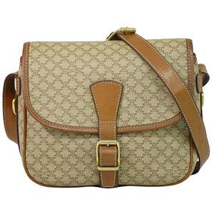 Celine Vintage Macadam Canvas And Leather Beige Canvas Shoulder Bag Bag